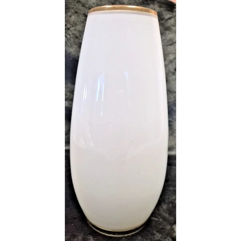 White Hand Painted Glass Bluebird and Camillia Flower Vase with Gold Accent